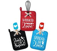 Vansolinne Bridal Shower Potholder Silicone Spatula Whisk with Bowknots Baking Kit Gifts for Games Prize, Love is Sweet Wedding Shower Party Prize for Guests Valentine's Day Favors Set of 3