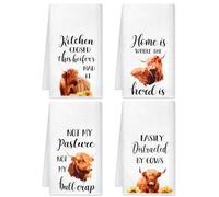 Vansolinne Highland Cow Kitchen Towels Dish Towels Soft Absorbent Dishcloth Kit Decorative Hand Tea Towel for Rustic Farmhouse Dining Room Bathroom Farm Decor Housewarming Gift Idea Set of 4