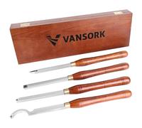 VANSORK Carbide Tipped Wood Lathe Turning Tools Set, Lathe Roughing and Finishing Hollow Tool with Diamond Round Square Carbide inserts (Walnut Handle)