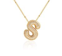 Vanstart Adorable Puffy Bubble Letter S Pendant Necklace Women Cubic Zirconia Initial Chain Necklace Female Alphabet Jewelry