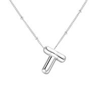 Vanstart Bubble Letter Necklace Balloon Initial Necklaces for Women Girls Dainty Alphabet Pendant 14K Gold Plated Puffy Name Personalized Jewelry Gift (T), Silver