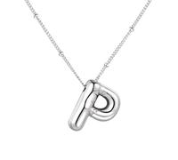 Vanstart Bubble Letter Necklace Balloon Initial Necklaces for Women Girls Dainty Alphabet Pendant 14K Gold Plated Puffy Name Personalized Jewelry Gift (P), Silver