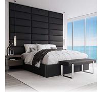 VANT Upholstered Accent Wall Panels-Packs of 4-Easy to Install-Twin-King Size Headboard (91cm Wide, Vintage Leather Jet Black)