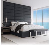 VANT Upholstered Headboard - Accent Wall Panels - Packs of 4 - Easy to Install - Single & Double bed Size (76cm Wide, Weave Blue Denim)