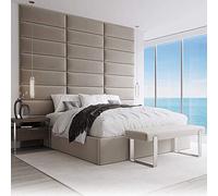 VANT Upholstered Headboard - Accent Wall Panels - Packs of 4 - Easy to Install - Single & Double bed Size (76cm Wide, Plush Velvet Sand Storm)