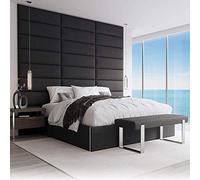 VANT Upholstered Headboard - Accent Wall Panels - Packs of 4 - Easy to Install - Single & Double Bed Size (91cm Wide, Weave Steal Black)