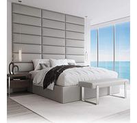 VANT Upholstered Headboard - Accent Wall Panels - Packs of 4 - Easy to Install - Single & Double bed Size (Vintage Leather Light Grey, 91cm Wide)