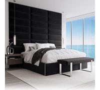 VANT Upholstered Headboards - Accent Wall Panels - Packs of 4 - Easy to Install - Single & Double bed Size (91cm Wide, Plush Velvet Black)