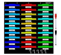 Vantasii Organization Center Pocket Chart, Wall File Organizer Folder with 30 File Pockets, 30 Dry-Erase Cards Plus 5 Over The Door Hooks and 8 Wall Hooks, 47 X 42 inch
