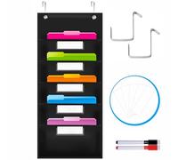 Vantasii Organization Pocket Chart, Wall File Organizer Folder with 5 File Pockets, 5 Dry-Erase Name Cards Plus 2 Over Door Hooks, 14 X 28 inch