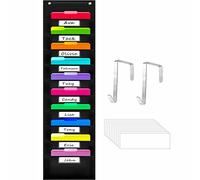 Vantasii Organization Pocket Chart with 10 Pockets, Hanging Wall File Organizer, 2 Over Door Metal Hangers Included, 10 Dry-Erase White Labels,Organize Your Assignments, Files (Black, 14” x 47”)