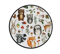 Vantaso Kids Round Nursery Area Rug Cute Woodland Animals 3 Ft Non Skid for Children's Bedroom Playing Room