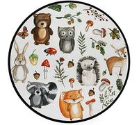 Vantaso Kids Round Nursery Area Rug Cute Woodland Animals 4 Ft Non Skid for Children's Bedroom Playing Room