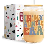 Vanteen In My Auntie Era Glass Cup - Aunt Gifts Ideas Auntie Birthday Gifts from Niece - 16 Oz Glass Coffee Cup for Women