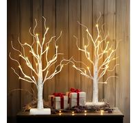 Vanthylit Birch Tree with Led Lights, White Christmas Decorations Indoor with Timer, Lighted Mini Small Artificial Lamp Prelit Twig Tree Battery Operated for Table Centerpiece Home Decor 2Pack
