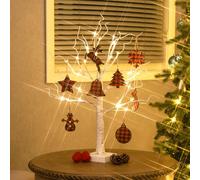 Vanthylit White Twig Christmas tree with 8 Christmas Hanging Ornaments, 2FT Table Top Christmas Tree Battery/USB Powered, Lighted Xmas Tree with timer for Christmas Home Table Fireplace Indoor Decor