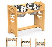 Vantic Large Elevated Dog Bowls, Adjustable Raised Dog Bowls, Bamboo Hund Feeding Station with 2 Stainless Steel Dishes