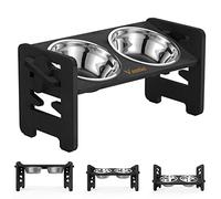 Vantic Raised Dog Bowl, Adjustable Dog Bowls on Stands, Small Elevated Hund Feeder, Bamboo Hund Feeding Station, Black