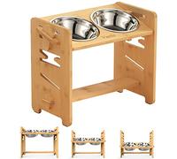 Vantic Raised Dog Bowls with Stand, Adjustable Bamboo Dog Feeding Station with 2 Stainless Steel Bowls (Bamboo Natural, for Medium dogs)