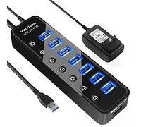 vantisan USB Hub 3.0 Powered, 7 Ports USB Data Hub Splitter with One Smart Charging Port and 5V/4A Powered Adapter and ON/Off Switches for MacBook, Mac Pro/Mini, iMac, Surface Pro Laptop/PC