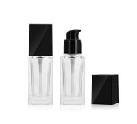 VANTOBEST 2PCS 30ml/1oz Square Glass Emulsion Essence Bottles with Pump Head Empty Cosmetic Makeup Travel Lotion Foundation Essential Oils Container Storage Jar Vials