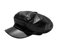 VANTOBEST Newsboy Hats for Womens 8 Panel Beret PU Leather Cabbie Cap Fiddler Cap Vintage Baker Boy Hat (Black)