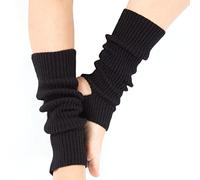 VANTOBEST Womens Winter Soft Footless Knitted Stirrup Leg Warmers Knitted Yoga Socks Winter Warm Knit Crochet Boot Cuffs Topper for Ballet Yoga Dance (Black)