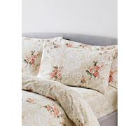 Vantona Charlotte Flannelette Pillowcase Pair Luxury Floral Print Soft Brushed Cotton Easy Care Cream Pair
