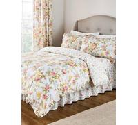 Vantona Elizabeth Luxury Reversible Floral Quilt Cover Set - Premium Cotton Blend Bedding with Elegant Pleated Edges Multi Double