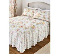 Vantona Elizabeth Quilted Fitted Bedspread with Gathered Valance - Luxury Floral Bedding Multi Single