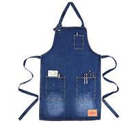 VANTOO Chef Apron with Pockets, Denim Kitchen Apron for Men Women, Gift for Women and Men, Mom and Dad, Blue, Large
