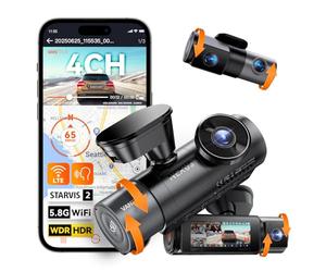 Vantrue N5S 4 Channel Dash Cam, 360° All Sides Front Rear Inside 2.7K+1080P*2+2.5K, STARVIS 2 IR Night Vision,HDR/WDR for Clear Night Footage, 24H Parking Mode,WiFi, GPS, Voice Control, Supports 1TB