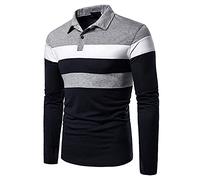 VANVENE Men's Classic Patchwork Long Sleeve Polo Shirts Football Gift Mens Crest Polo Shirt Classic Originals Tops Tee Grey Navy, S