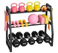 VANVERB Heavy Duty 3-Tier Dumbbell Rack, 600 LBS Capacity Adjustable Weight Rack for Kettlebells & Dumbbells, One-Piece Solid Steel Home Gym Storage Stand, Space-Saving Corner Organizer with Hooks (32