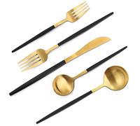 VANVRO Matte Black Gold Silverware Set, 20-Piece Stainless Steel Flatware Set, Satin Finish tableware Cutlery Set, Service for 4, Home and Restaurant, Dishwasher Safe