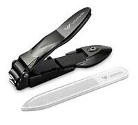 VANWIN Nail Clippers with Catcher, No Splash Fingernail Toenail Clippers with Sharp Curved Blade and Glass Nail File, Wide Jaw Opening Stainless Steel Nail Cutter Trimmer for Seniors Adult Men Women