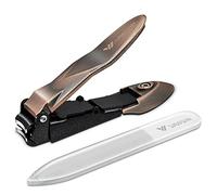 VANWIN Nail Clippers with Catcher, No Splash Fingernail Toenail Clippers with Sharp Curved Blade and Glass Nail File, Wide Jaw Opening Stainless Steel Nail Cutter Trimmer for Seniors Adult Men Women