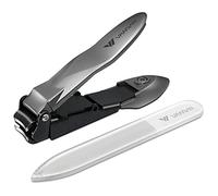 VANWIN Nail Clippers with Catcher, No Splash Fingernail Toenail Clippers with Sharp Curved Blade and Glass Nail File, Wide Jaw Opening Stainless Steel Nail Cutter Trimmer for Seniors Adult Men Women