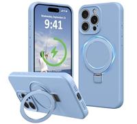 Vanxiliiy Compatible with iPhone 15 Pro Max Case Stand, Slim Full Camera Protection Liquid Silicone Phone Case Suitable for iPhone 15 Pro Max Compatible with MagSafe Ring Magnet Kickstand, Light Blue
