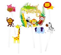 Vanyibro 15PCS Animal Birthday Cake Toppers Decorations,Happy Birthday Cake Toppers for Kids' Boy and Girl Parties