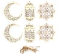 Vanyibro 2 Sets, 6 Pieces Wooden Pendant Ornament,Ramadan Kareem Decoration, Moon Star Wind Light Shape Pendant Ornament