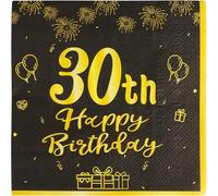 Vanyibro 20PCS Happy 30th Birthday Black and Gold Napkins,Elegant Party Supplies for Table Decoration