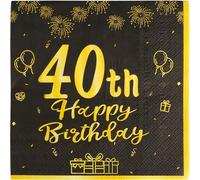 Vanyibro 20PCS Happy 40th Birthday Black and Gold Napkins,Elegant Party Supplies for Table Decoration