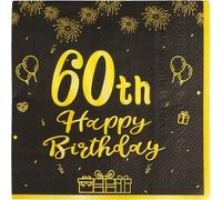 Vanyibro 20PCS Happy 60th Birthday Black and Gold Napkins,Elegant Party Supplies for Table Decoration