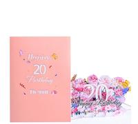 Vanyibro 20th Pop-Up Birthday Cards for Women,3D Pop-Up Birthday Cards with Note Card and Envelope,Creative Flowers 3D Birthday Card for Women Mothers Girls Friends