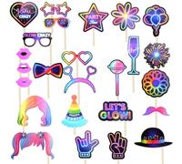 Vanyibro 25pcs Party Photo Booth Props Set Luminous Hats Wine Glass Bow Tie Lips Happy Birthday Decorations Theme Party Supplies