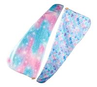 Vanyibro 2PCS Microfiber Hair Towel,Quick Drying and Absorbent Towel with Button Closure for Women and Girls,Mermaid