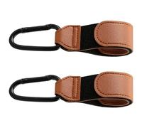 Vanyibro 2pcs Stroller Hooks Brown Leather Buggy Clips Pushchair Hooks for Shopping Bags Mommy Diaper Bag for Stroller