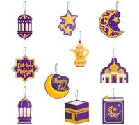 Vanyibro 30Pcs Eid Mubarak Decorations, Ramadan Ornaments, Mubarak Kareem Hanging Ornaments, Ramadan Kareem Wooden Signs, Ramadan Mubarak Ornaments, for Home Eid Al-fitr Party Supplies (Purple)