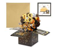 Vanyibro 3D Pop Up Birthday Card Greeting Cards with Note and Envelope - 18th Birthday Gifts For Girlfriend Wife Daughter Husband (Golden Black 18th)